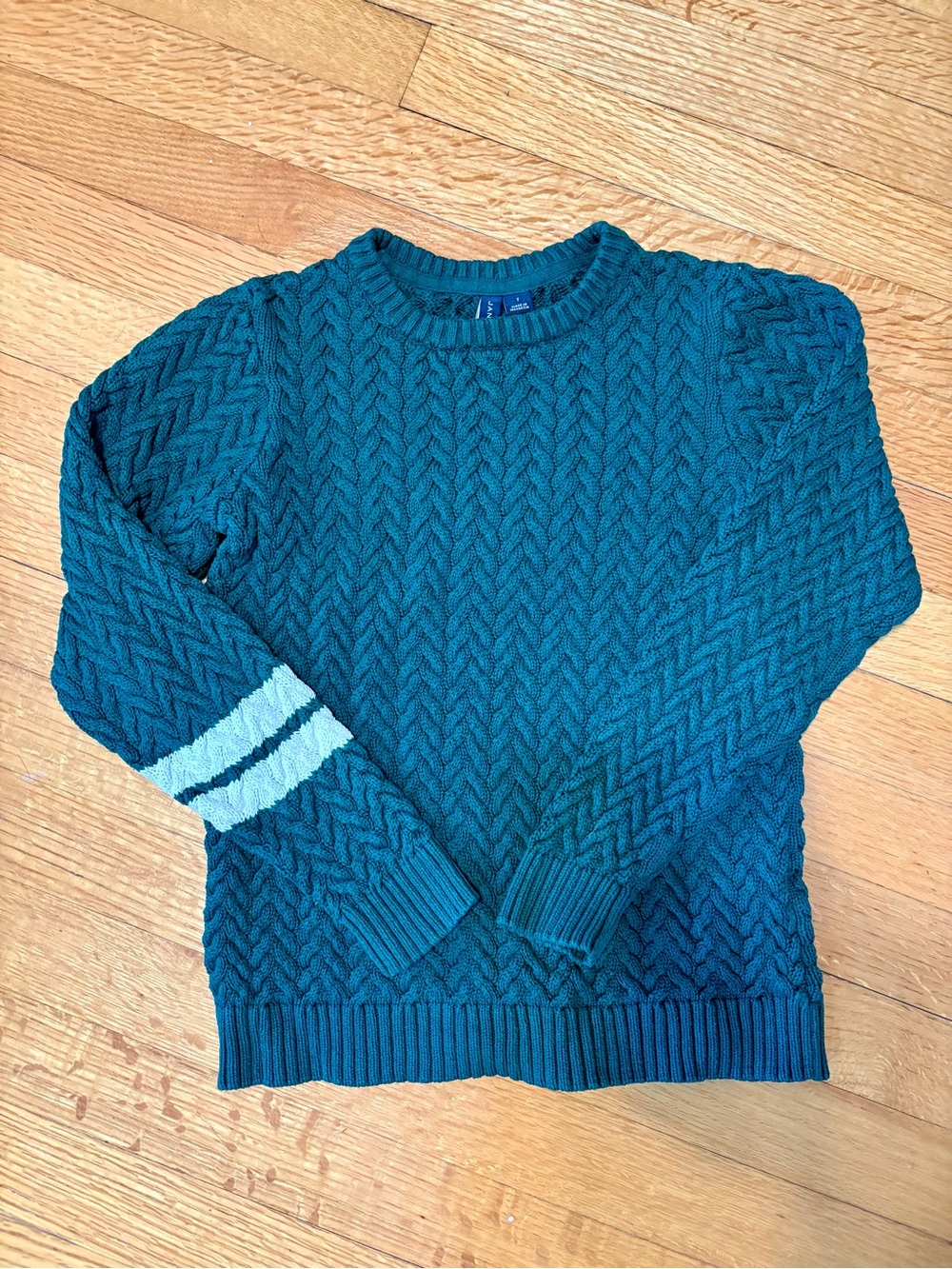 Janie and Jack Forest Green Cable-Knit Crewneck Sweater with Stripe Detail